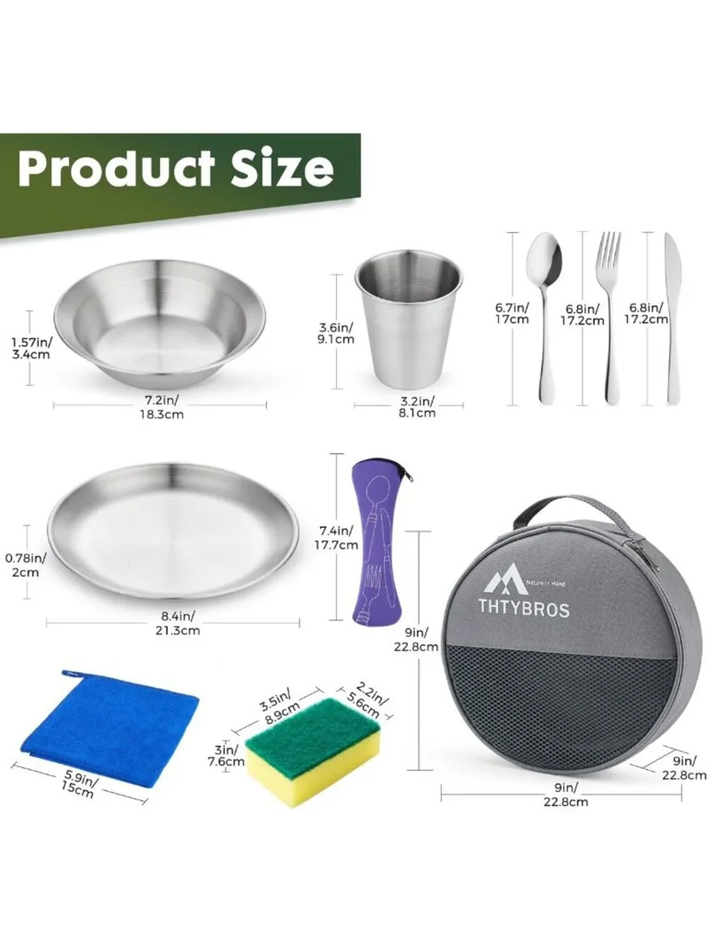 All-in-One Stainless Steel Camping Cookware Set for 1-4, Plates, Bowls, Cutlery